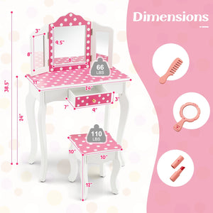 Princess Pretend Play Makeup Dressing Table with Cute Polka Dot Print-Pink view 5