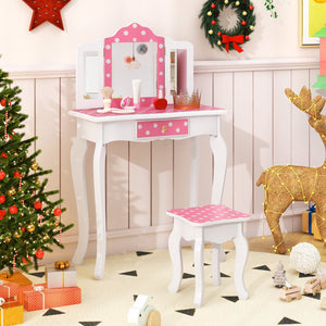 Princess Pretend Play Makeup Dressing Table with Cute Polka Dot Print-Pink view 6