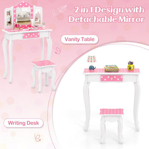 Princess Pretend Play Makeup Dressing Table with Cute Polka Dot Print-Pink view 8
