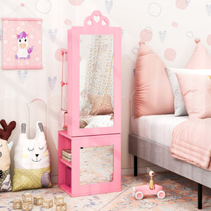 Princess Vanity Table and Stool Set Freestanding Jewelry Cabinet Armoire with Full-Length Mirror-Pink view 5