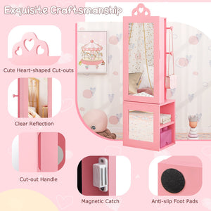 Princess Vanity Table and Stool Set Freestanding Jewelry Cabinet Armoire with Full-Length Mirror-Pink view 7