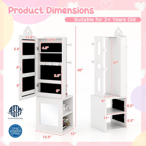Princess Vanity Table and Stool Set Freestanding Jewelry Cabinet Armoire with Full-Length Mirror-White view 4