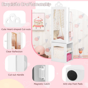 Princess Vanity Table and Stool Set Freestanding Jewelry Cabinet Armoire with Full-Length Mirror-White view 7