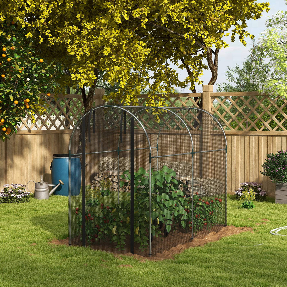 Galvanized Steel Crop Cage, Plant Protection Tent with Zippered Door, 4' x 4', Black – view 21