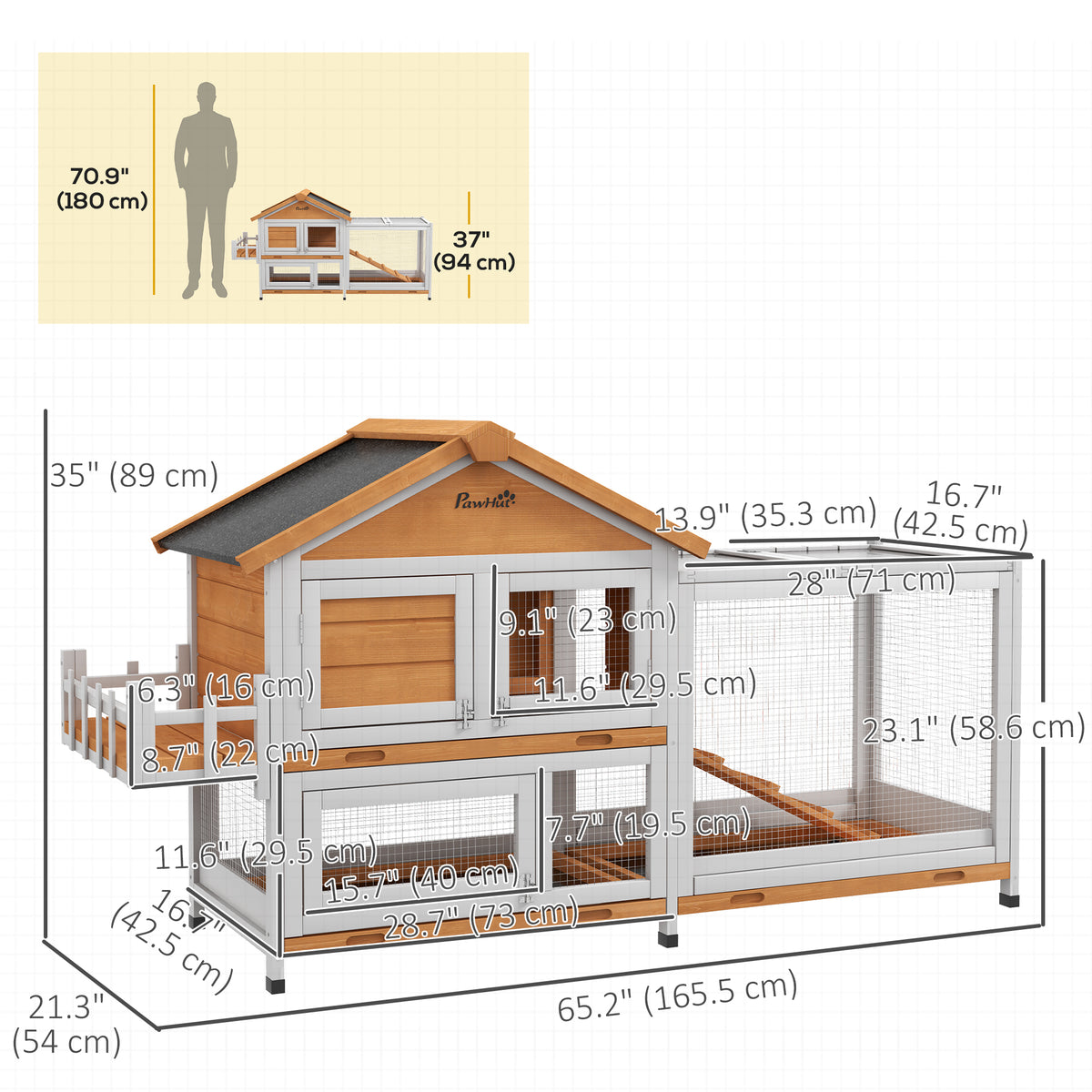 65" Wooden Rabbit Hutch, Pet Playpen with Openable Roof, Storage Box, for Rabbits and Small Animals – view 16