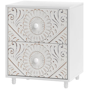 Mid-Century Bedside Table, Nightstand with 2 Drawers, Side End Table for Bedroom, White