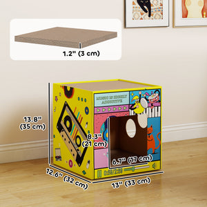 2 in 1 Cardboard Cat House, Cat Scratcher for Indoor Cats with Scratching Board & Catnip