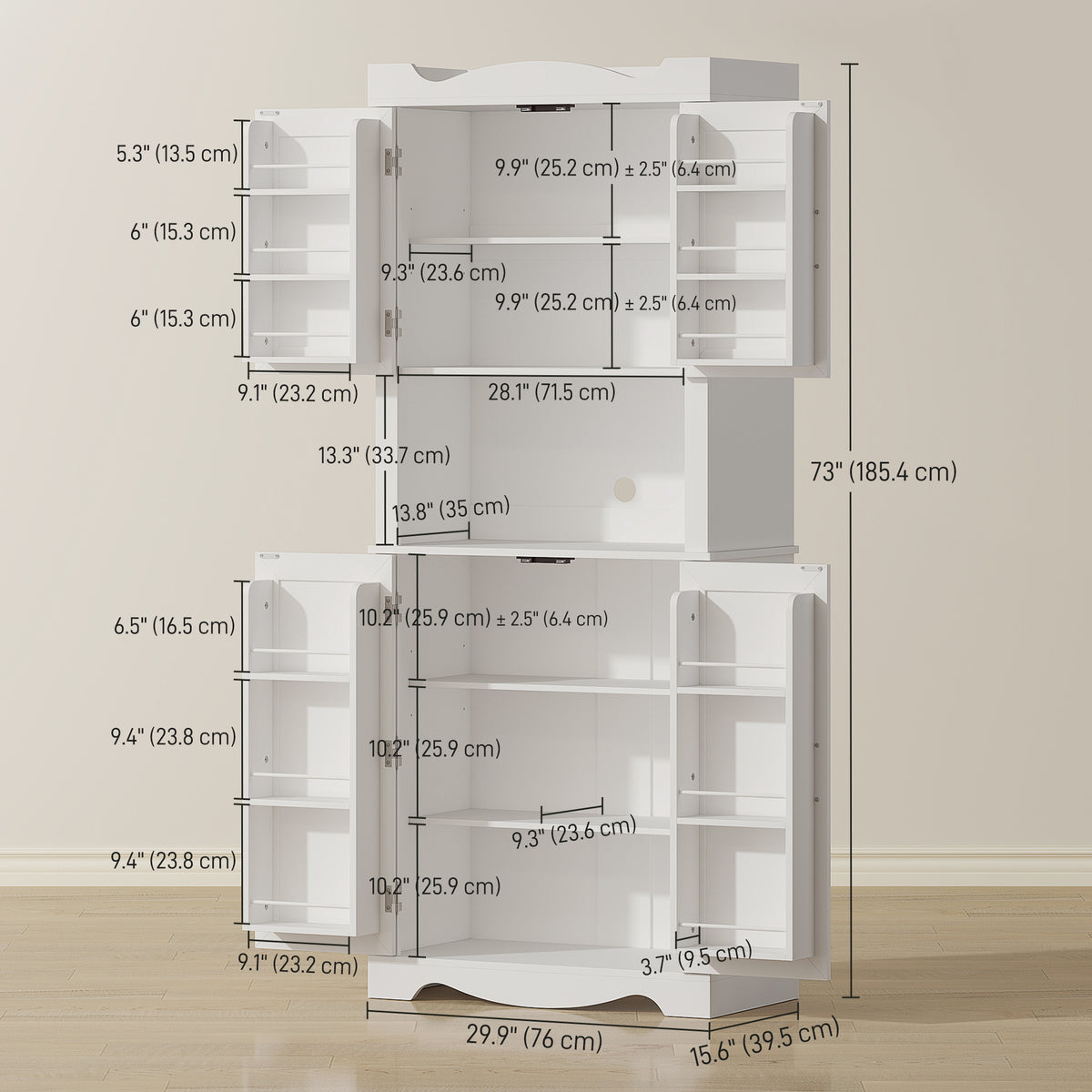 73" Kitchen Pantry Cabinet, Freestanding Kitchen Hutch with 12 Door Shelves, Adjustable Shelves – view 9