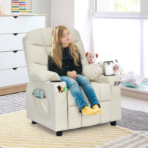 Kids Recliner Chair with Cup Holder and Footrest for Children-Beige view 3