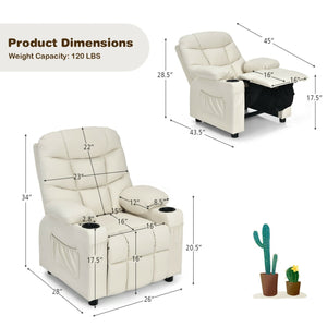 Kids Recliner Chair with Cup Holder and Footrest for Children-Beige view 4