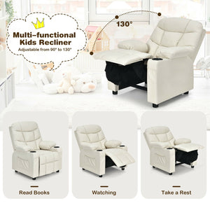 Kids Recliner Chair with Cup Holder and Footrest for Children-Beige view 5