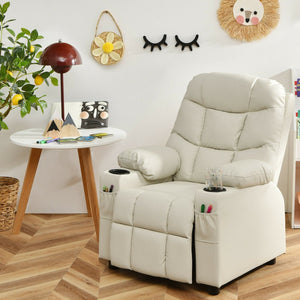 Kids Recliner Chair with Cup Holder and Footrest for Children-Beige view 7