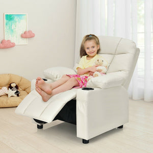 Kids Recliner Chair with Cup Holder and Footrest for Children-Beige view 8