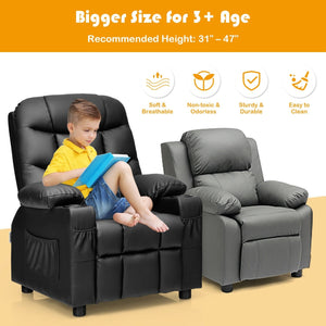 Kids Recliner Chair with Cup Holder and Footrest for Children-Black view 2