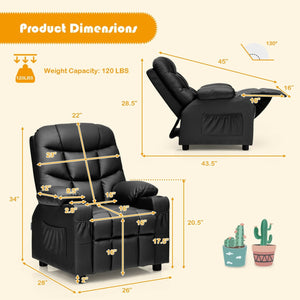 Kids Recliner Chair with Cup Holder and Footrest for Children-Black view 3
