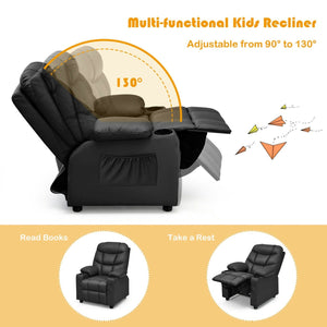 Kids Recliner Chair with Cup Holder and Footrest for Children-Black view 4