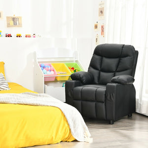 Kids Recliner Chair with Cup Holder and Footrest for Children-Black view 6
