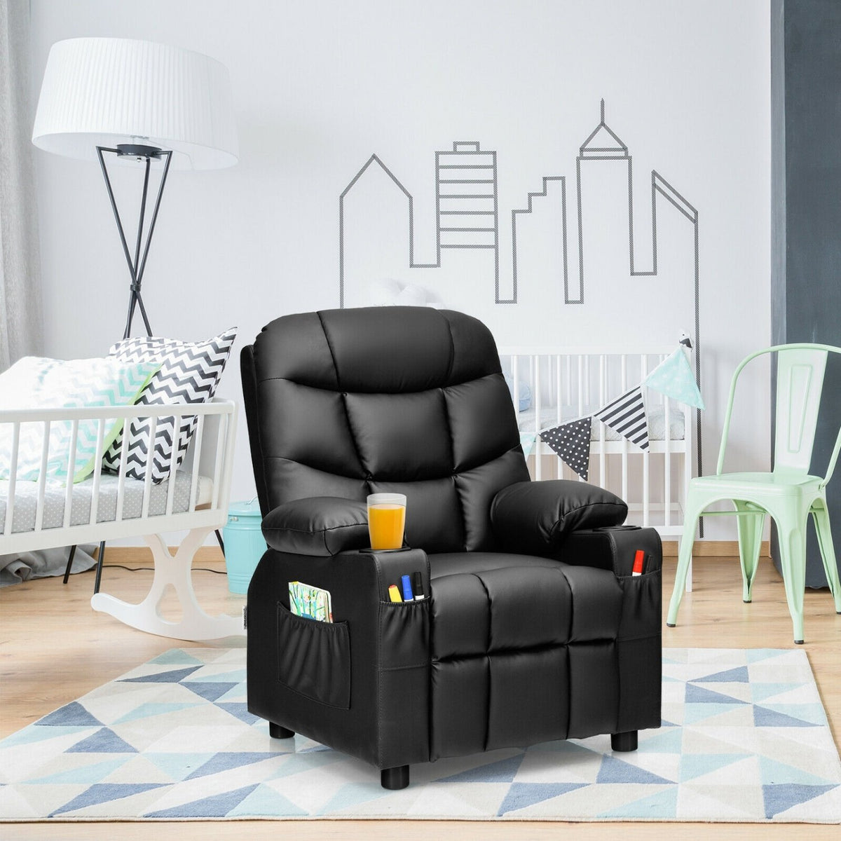 Kids Recliner Chair with Cup Holder and Footrest for Children-Black view 7