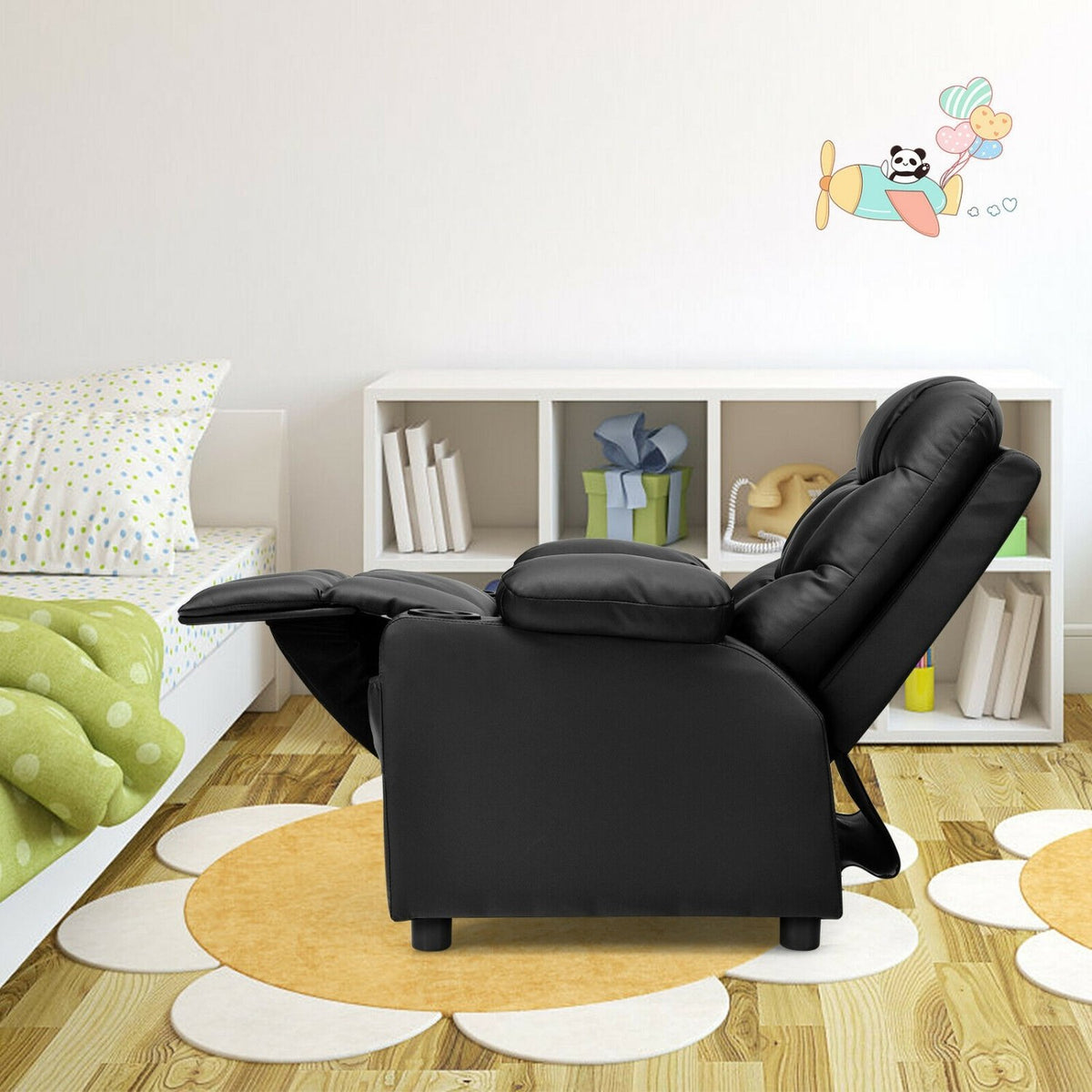 Kids Recliner Chair with Cup Holder and Footrest for Children-Black view 8