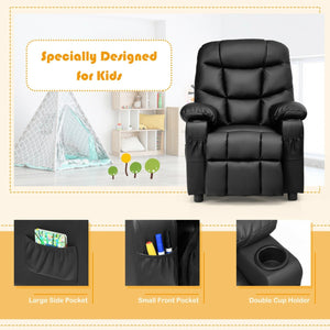Kids Recliner Chair with Cup Holder and Footrest for Children-Black view 9