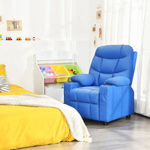 Kids Recliner Chair with Cup Holder and Footrest for Children-Blue view 6