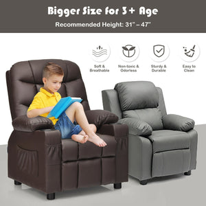 Kids Recliner Chair with Cup Holder and Footrest for Children-Brown view 3