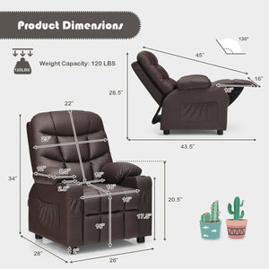 Kids Recliner Chair with Cup Holder and Footrest for Children-Brown view 4