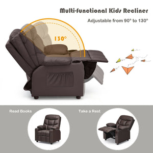Kids Recliner Chair with Cup Holder and Footrest for Children-Brown view 5