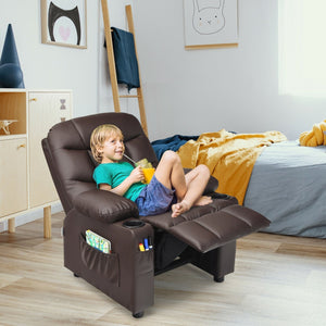 Kids Recliner Chair with Cup Holder and Footrest for Children-Brown view 6