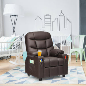 Kids Recliner Chair with Cup Holder and Footrest for Children-Brown view 8