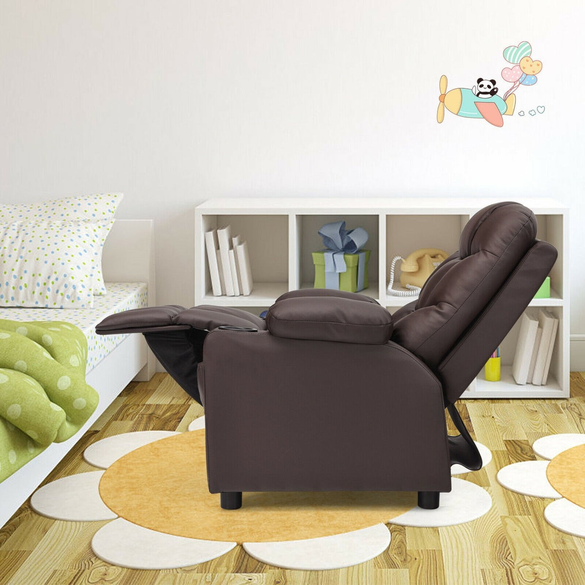 Kids Recliner Chair with Cup Holder and Footrest for Children-Brown view 9