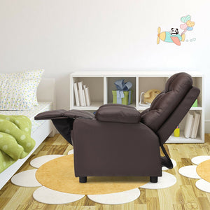 Kids Recliner Chair with Cup Holder and Footrest for Children-Brown view 9