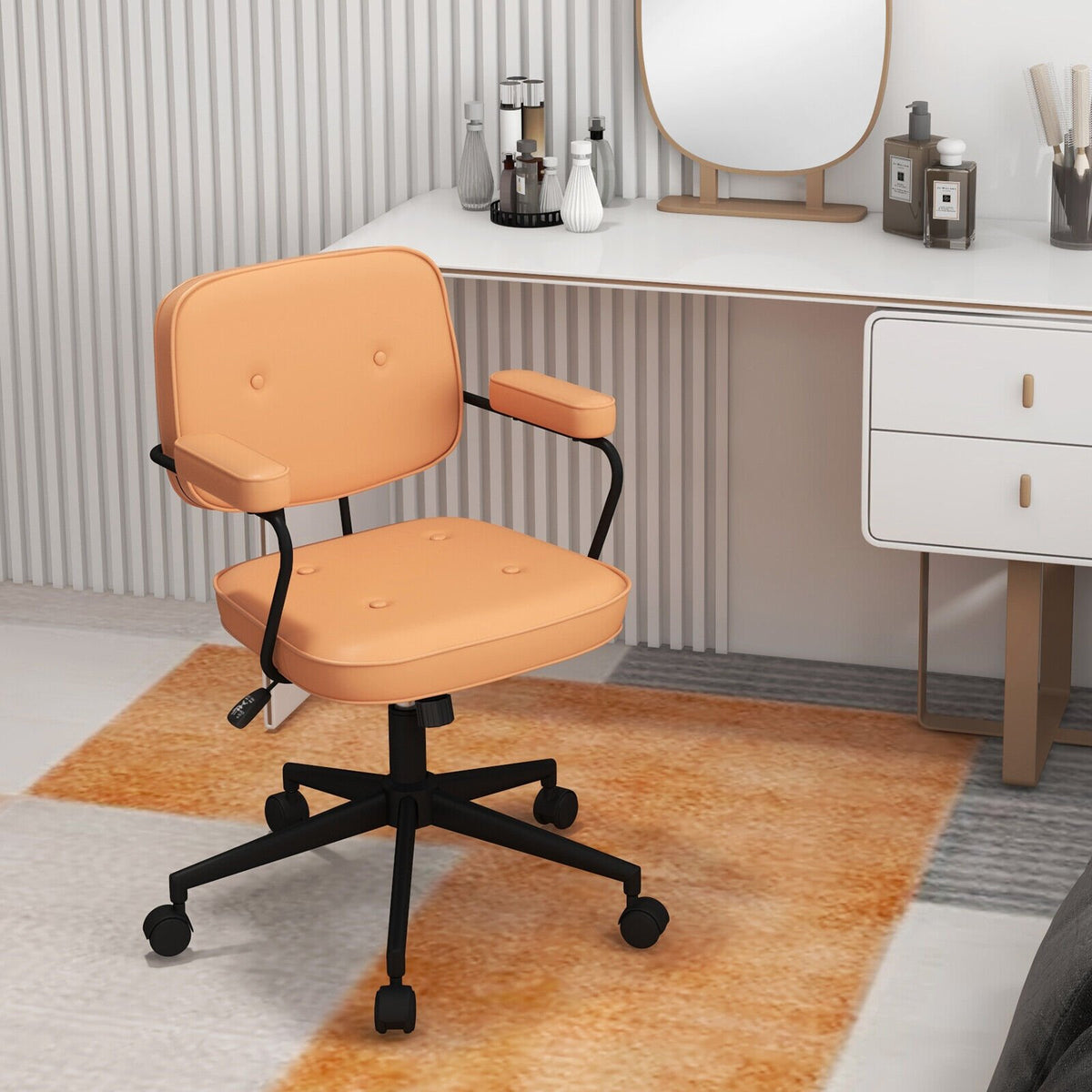 PU Leather Office Chair with Rocking Backrest and Ergonomic Armrest-Orange view 2