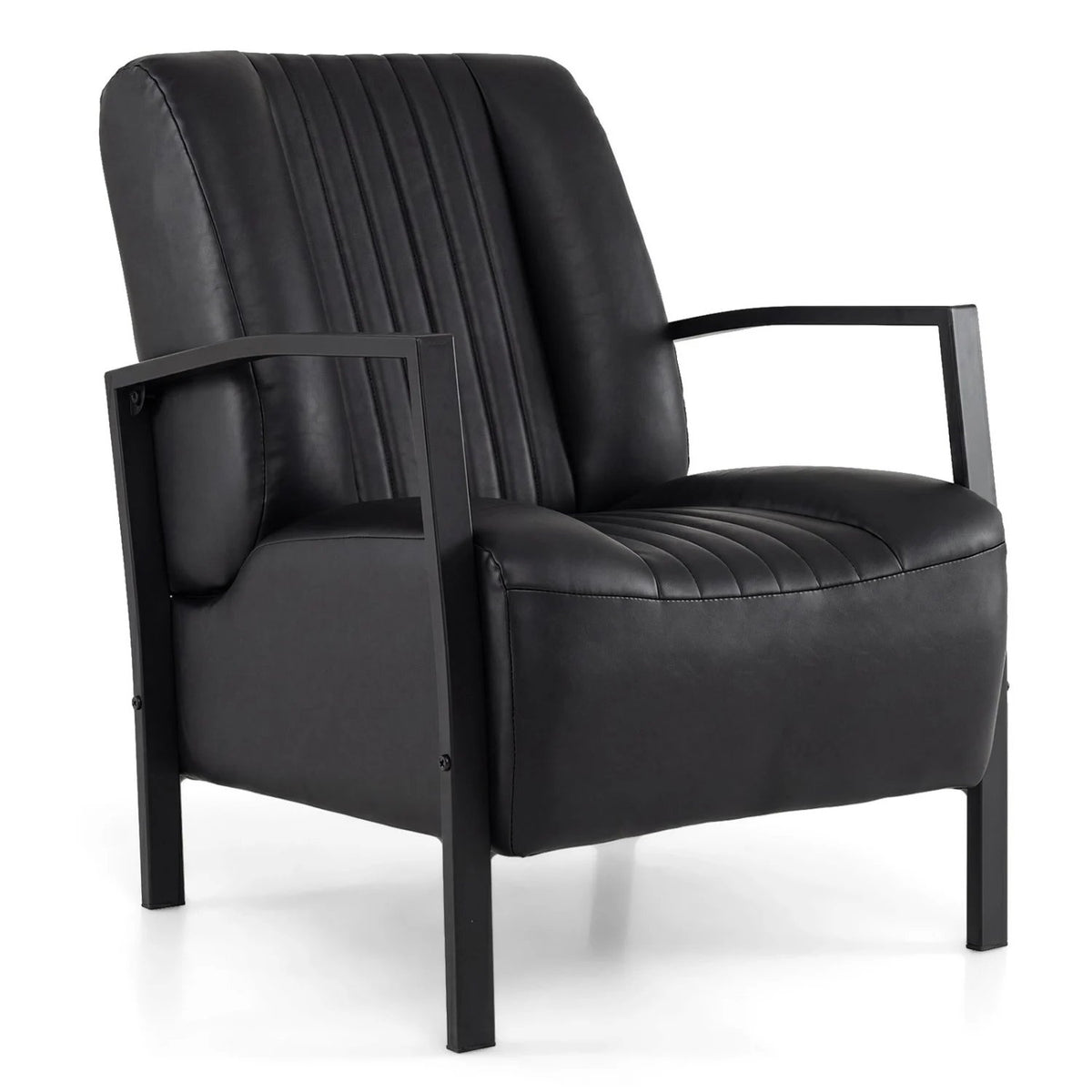 PU Leather Upholstered Armchair with Padded Seat and Back Comfy Lounge Reading Chair-Black