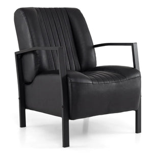 PU Leather Upholstered Armchair with Padded Seat and Back Comfy Lounge Reading Chair-Black