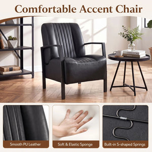 PU Leather Upholstered Armchair with Padded Seat and Back Comfy Lounge Reading Chair-Black view 6