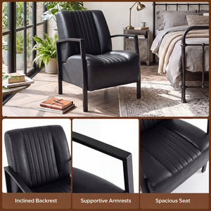 PU Leather Upholstered Armchair with Padded Seat and Back Comfy Lounge Reading Chair-Black view 8