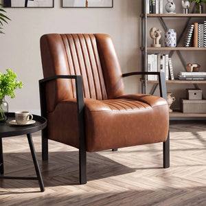 PU Leather Upholstered Armchair with Padded Seat and Back Comfy Lounge Reading Chair-Brown view 2