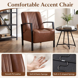 PU Leather Upholstered Armchair with Padded Seat and Back Comfy Lounge Reading Chair-Brown view 6
