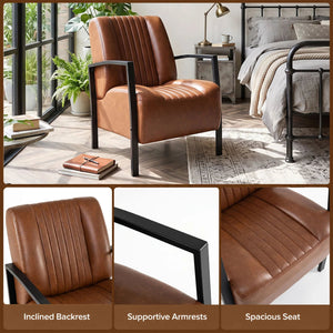 PU Leather Upholstered Armchair with Padded Seat and Back Comfy Lounge Reading Chair-Brown view 8