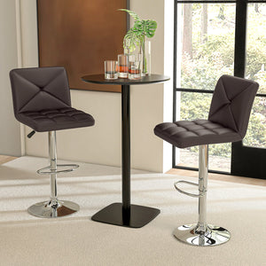 PU Leather Upholstered Bar Stools Set of 2 with Back and Adjustable Height-Brown view 3