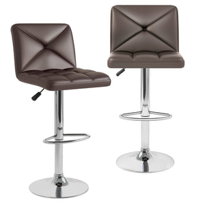 PU Leather Upholstered Bar Stools Set of 2 with Back and Adjustable Height-Brown view 4