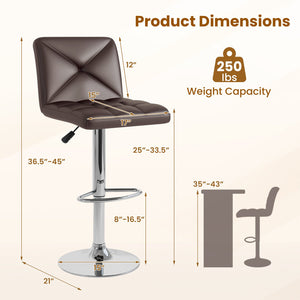 PU Leather Upholstered Bar Stools Set of 2 with Back and Adjustable Height-Brown view 5