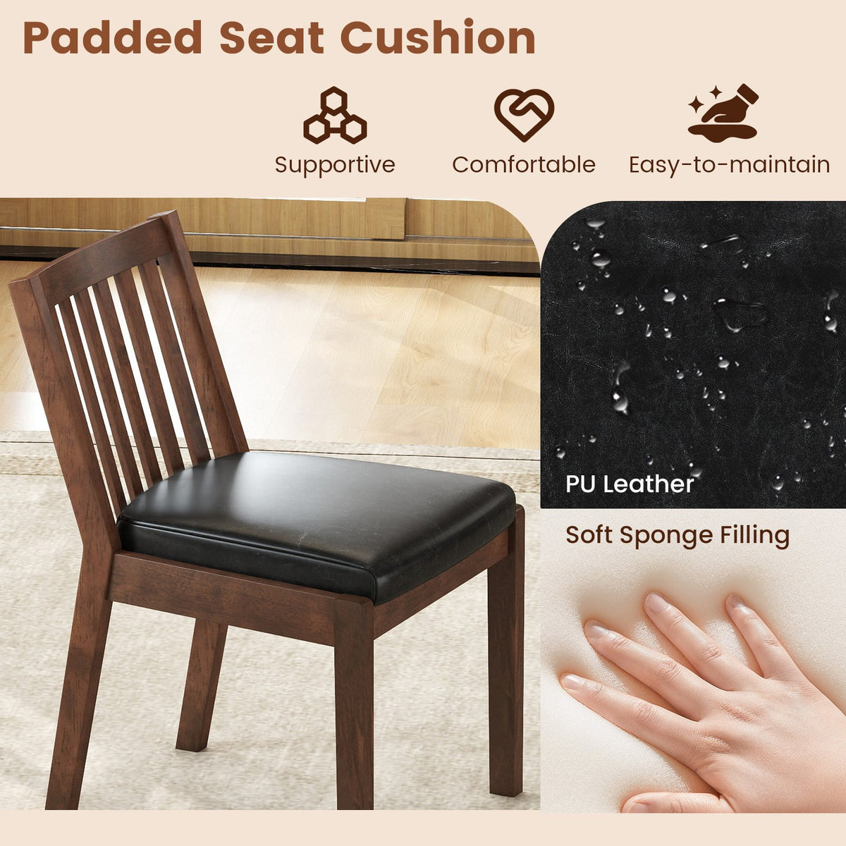 PU Leather Upholstered Dining Chair with Padded Seat Set of 2-Espresso view 4