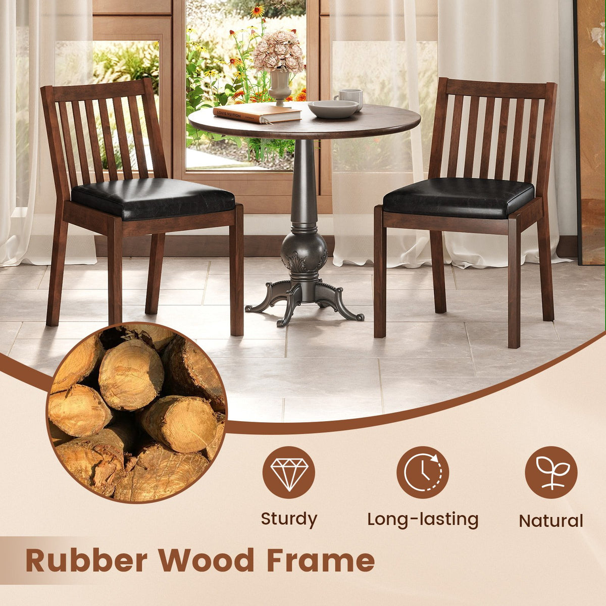 PU Leather Upholstered Dining Chair with Padded Seat Set of 2-Espresso view 5