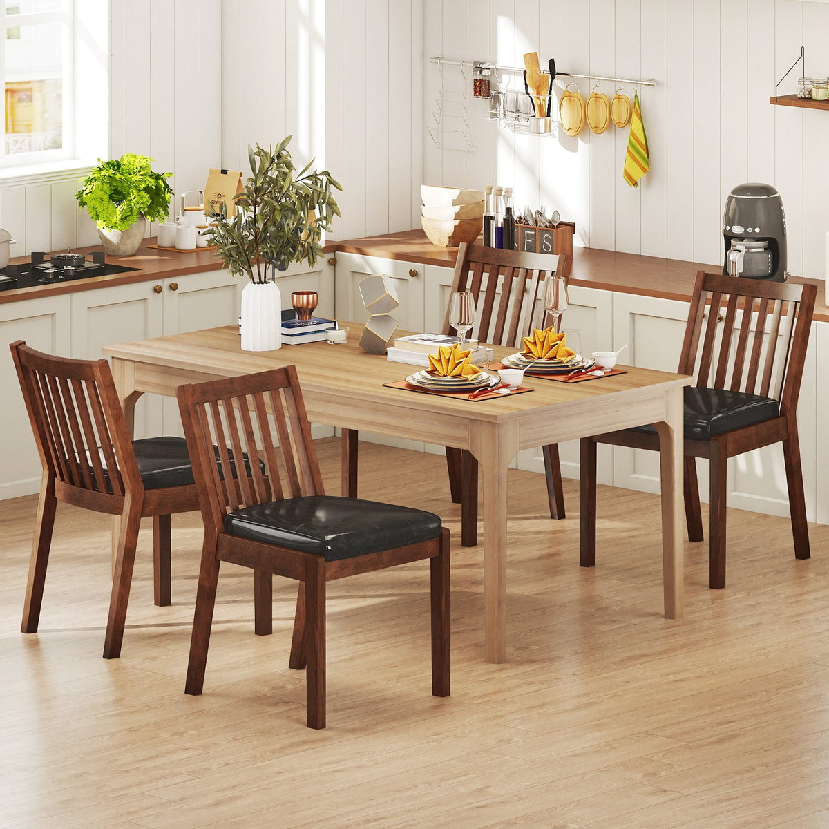 PU Leather Upholstered Dining Chair with Padded Seat Set of 4-Espresso view 2