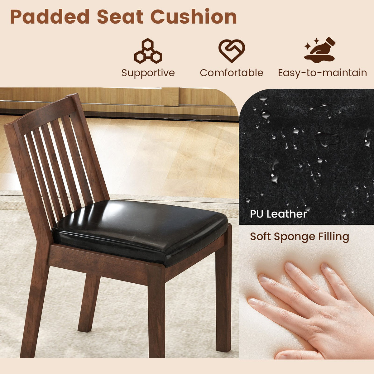 PU Leather Upholstered Dining Chair with Padded Seat Set of 4-Espresso view 6