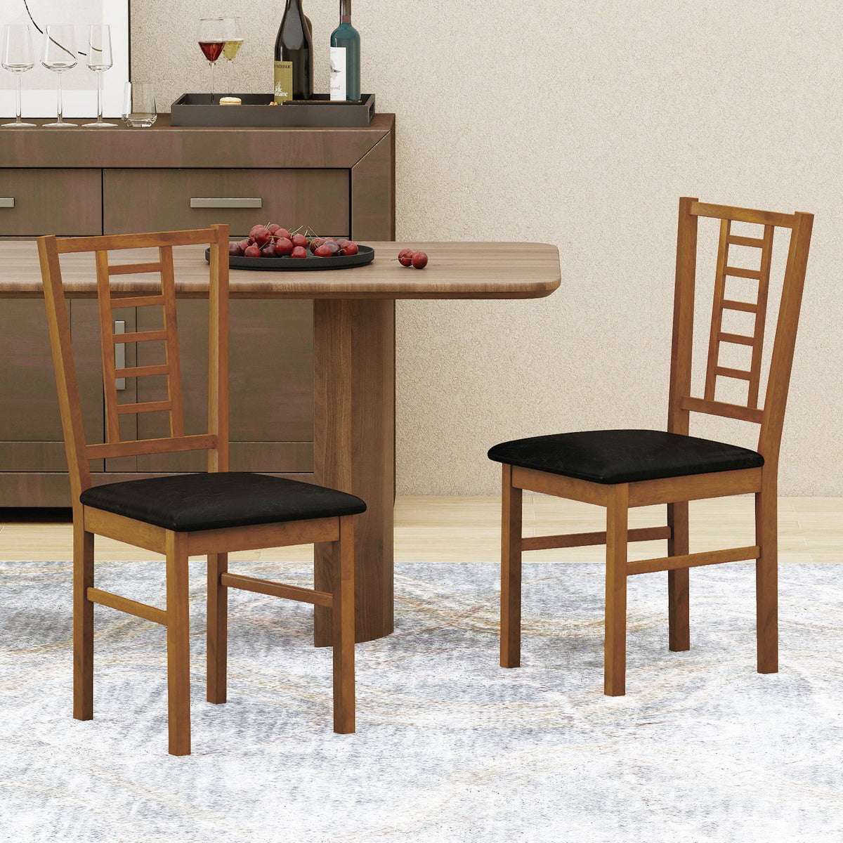 PU Leather Upholstered Wood Dining Chairs Set of 2-Walnut view 2