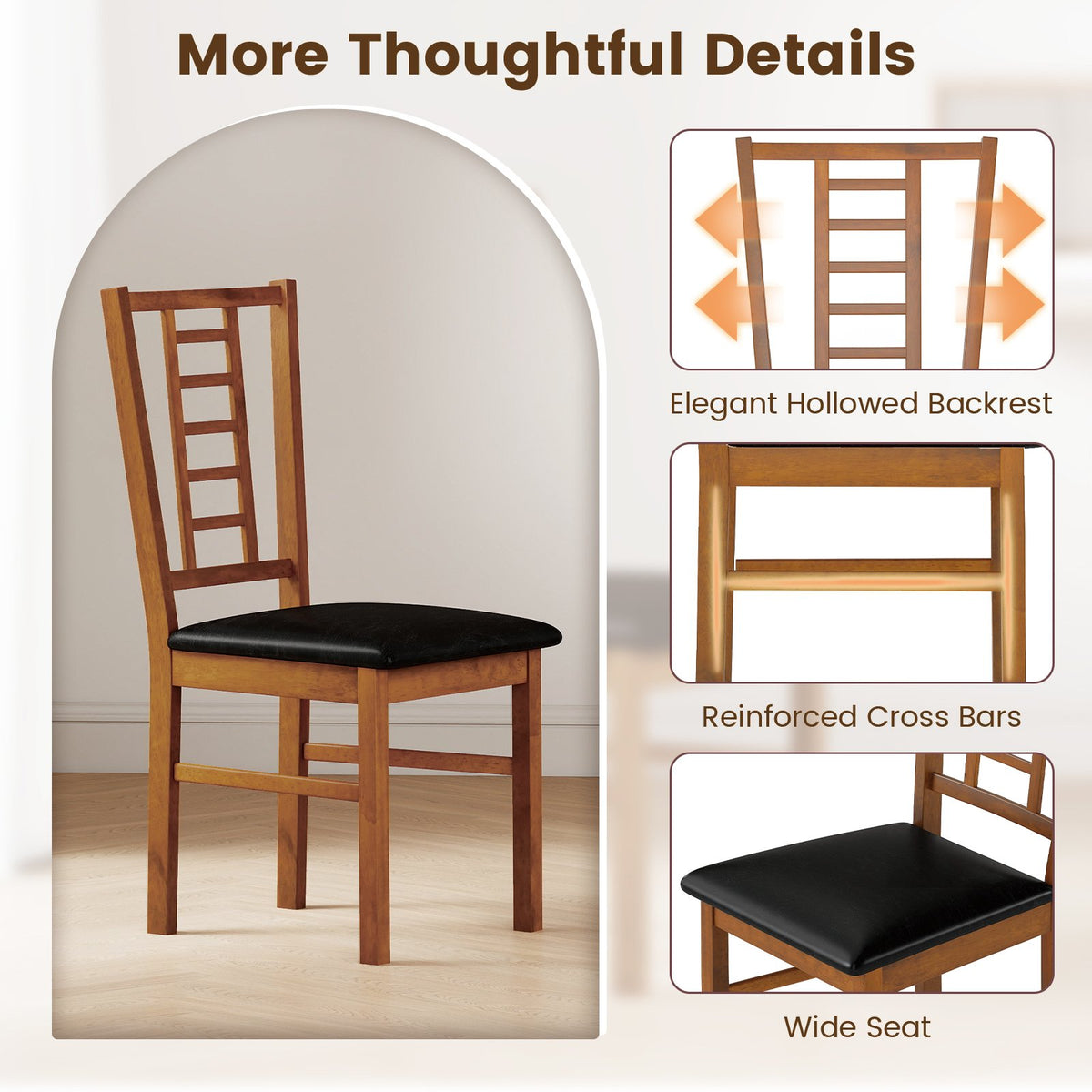 PU Leather Upholstered Wood Dining Chairs Set of 2-Walnut view 4