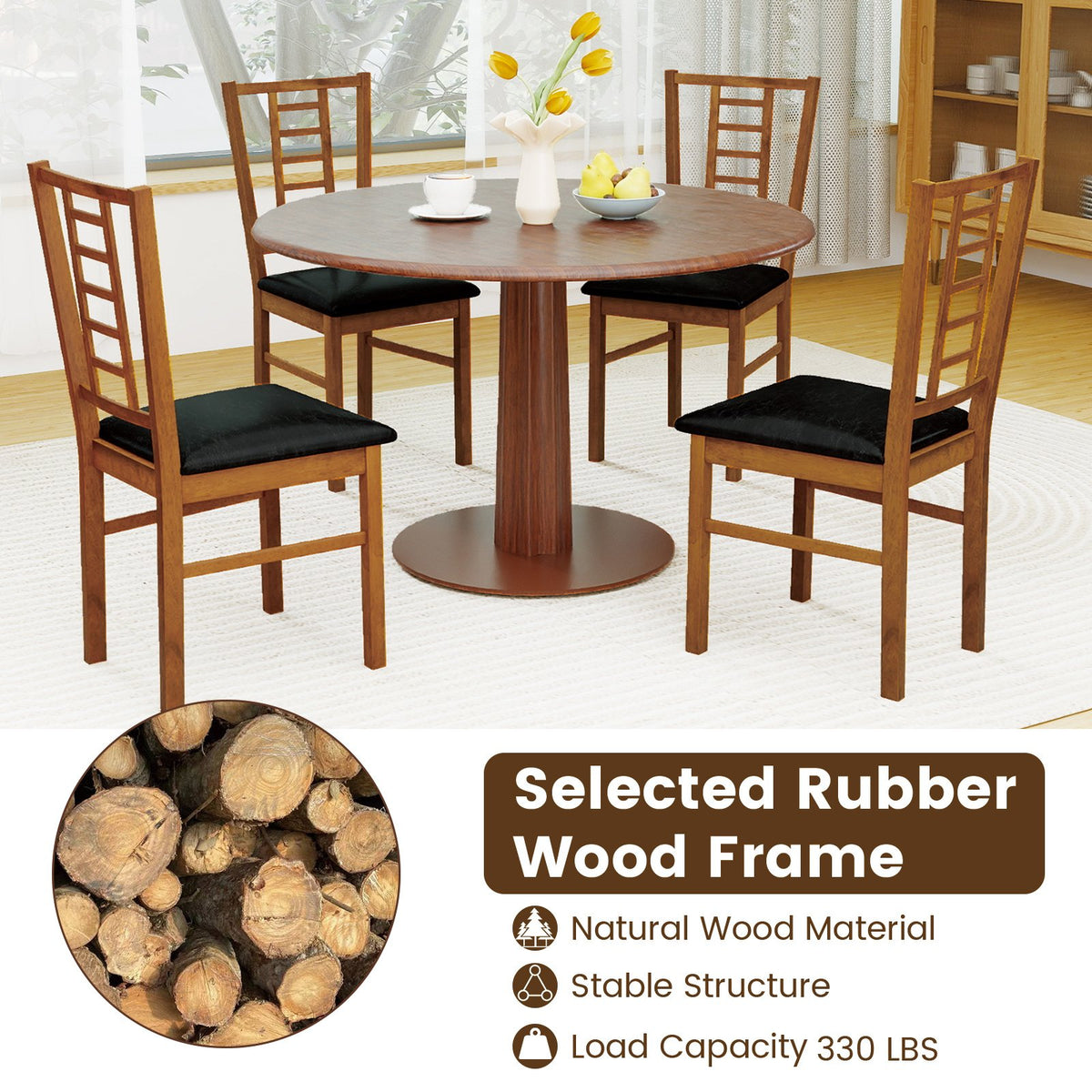 PU Leather Upholstered Wood Dining Chairs Set of 2-Walnut view 6